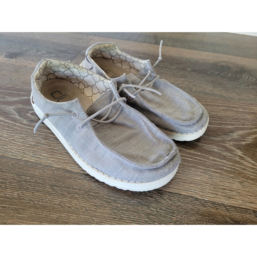 Hey Dude Wendy Youth Linen Grey Slip On Loafers Shoes Kids Size K13 #3